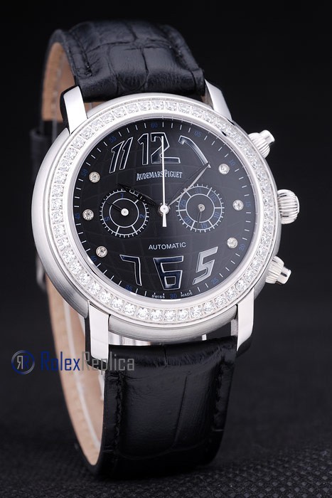 audemars piguet replica chrono tourbillon acciaio black strip leather imitazione copia - immagine 3