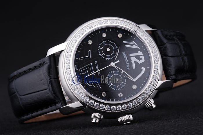 audemars piguet replica chrono tourbillon acciaio black strip leather imitazione copia - immagine 5