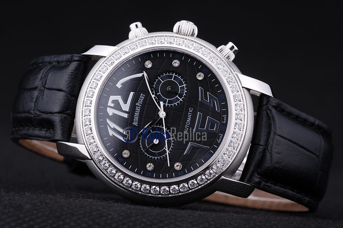 audemars piguet replica chrono tourbillon acciaio black strip leather imitazione copia - immagine 6