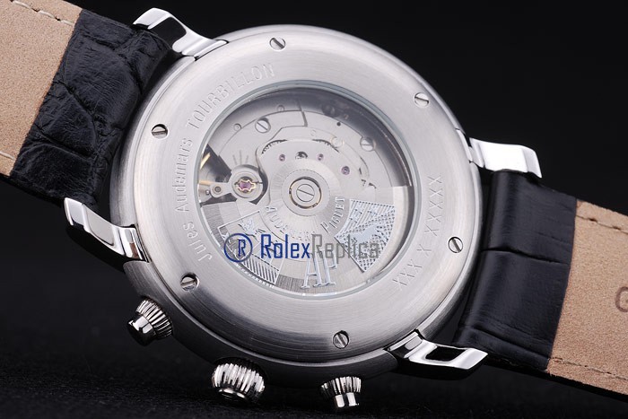 audemars piguet replica chrono tourbillon acciaio black strip leather imitazione copia - immagine 10