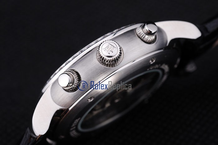 audemars piguet replica chrono tourbillon acciaio black strip leather imitazione copia - immagine 2