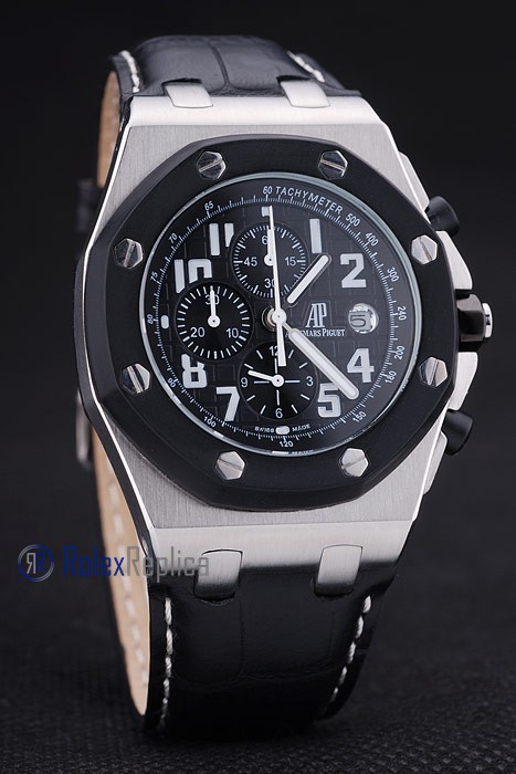 audemars piguet replica chrono offshore gommino strip leather black dial imitazione copia - immagine 3