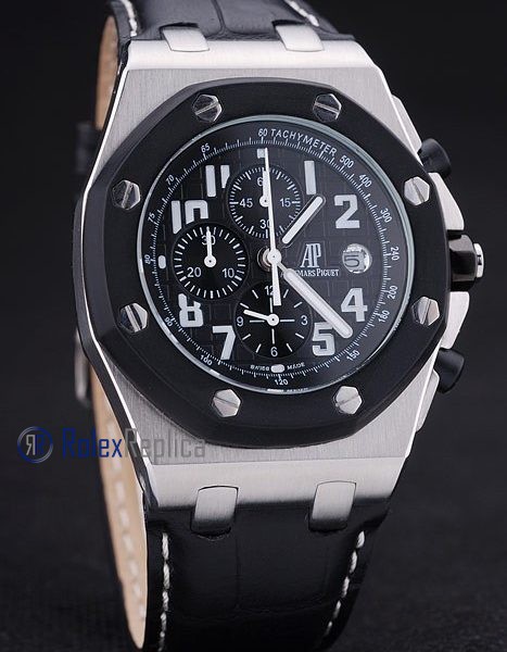 audemars piguet replica chrono offshore gommino strip leather black dial imitazione copia