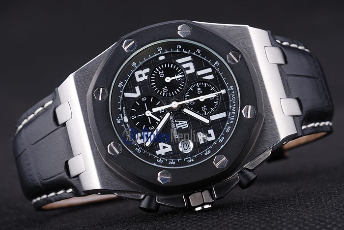 audemars piguet replica chrono offshore gommino strip leather black dial imitazione copia - immagine 5