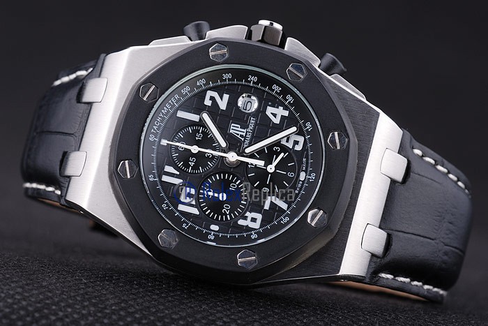 audemars piguet replica chrono offshore gommino strip leather black dial imitazione copia - immagine 6