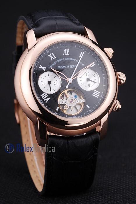 audemars piguet replica chrono rose gold strip leather imitazione copia - immagine 2