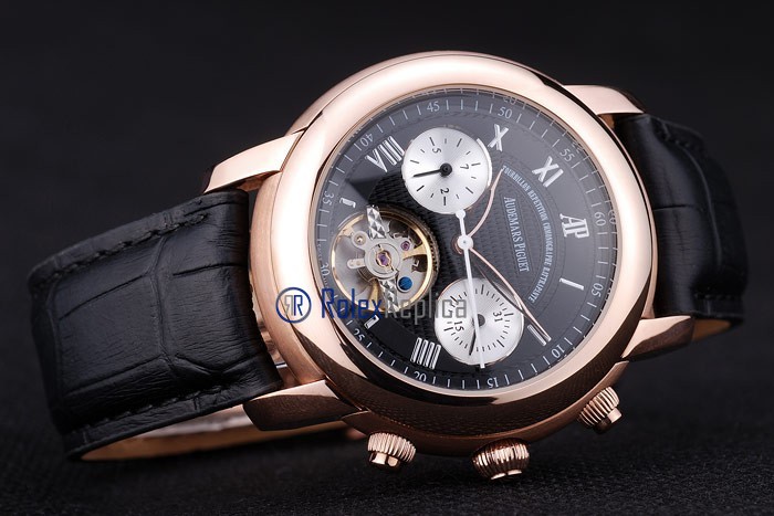 audemars piguet replica chrono rose gold strip leather imitazione copia - immagine 4