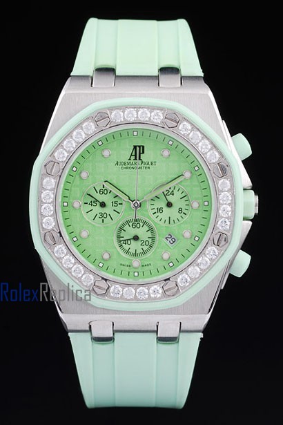 audemars piguet replica chrono offshore lady green dial strip rubber imitazione copia - immagine 3