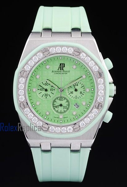 audemars piguet replica chrono offshore lady green dial strip rubber imitazione copia
