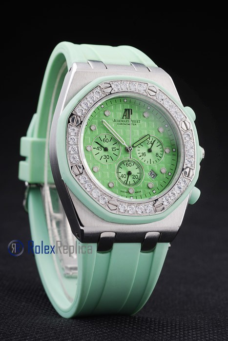 audemars piguet replica chrono offshore lady green dial strip rubber imitazione copia - immagine 5