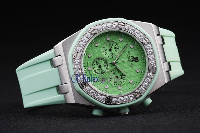 audemars piguet replica chrono offshore lady green dial strip rubber imitazione copia - immagine 6