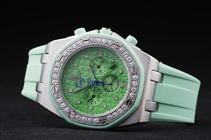 audemars piguet replica chrono offshore lady green dial strip rubber imitazione copia - immagine 7