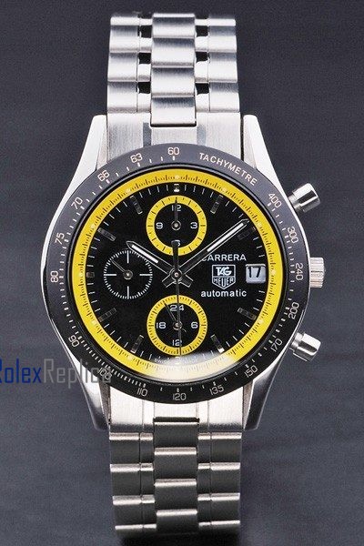 Tag-heuer replica carrera chrono acciaio yellow dial imitazione copia