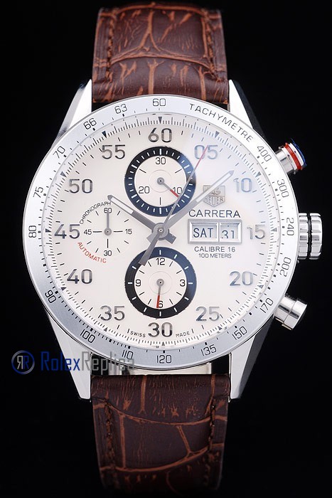Tag-heuer replica carrera calibre 16 chrono white dial strip leather imitazione copia - immagine 2