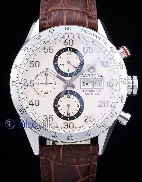 Tag-heuer replica carrera calibre 16 chrono white dial strip leather imitazione copia
