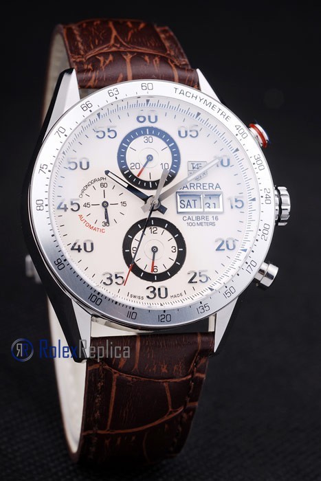 Tag-heuer replica carrera calibre 16 chrono white dial strip leather imitazione copia - immagine 5