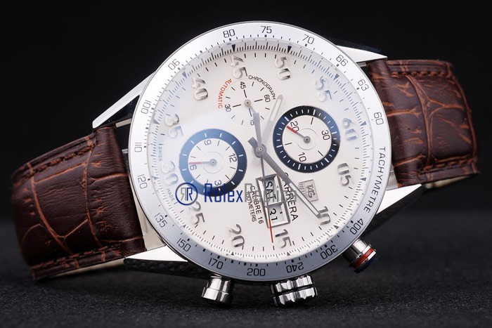 Tag-heuer replica carrera calibre 16 chrono white dial strip leather imitazione copia - immagine 6