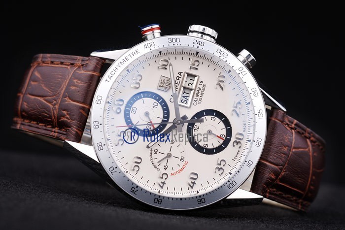 Tag-heuer replica carrera calibre 16 chrono white dial strip leather imitazione copia - immagine 7