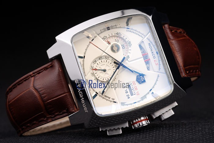 Tag-heuer replica gran carrera monaco strip leather chrono acciaio imitazione copia - immagine 4