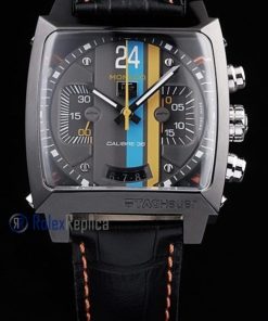Tag-heuer replica gran carrera monaco gulf strip leather chrono black imitazione copia