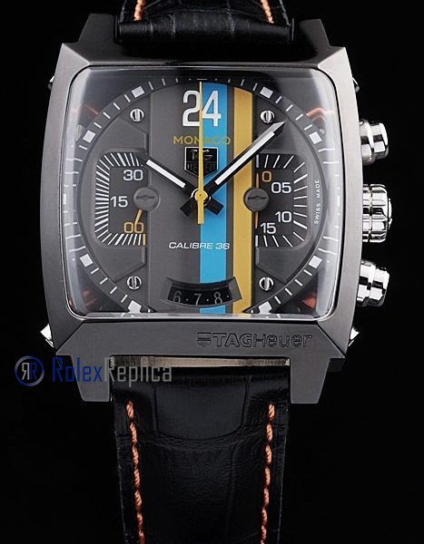 Tag-heuer replica gran carrera monaco gulf strip leather chrono black imitazione copia