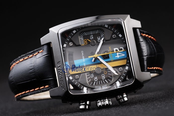 Tag-heuer replica gran carrera monaco gulf strip leather chrono black imitazione copia - immagine 5