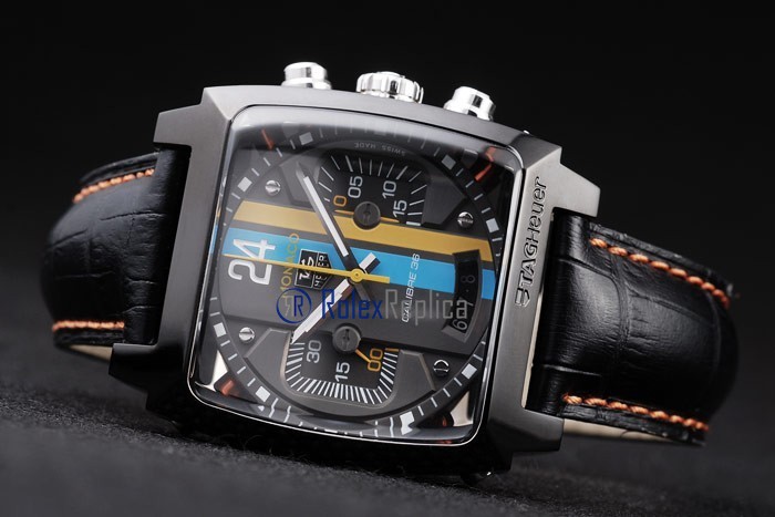 Tag-heuer replica gran carrera monaco gulf strip leather chrono black imitazione copia - immagine 6