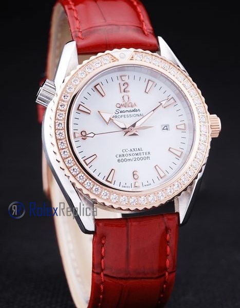 Omega replica seamaster co-axial red lady strip leather imitazione copia