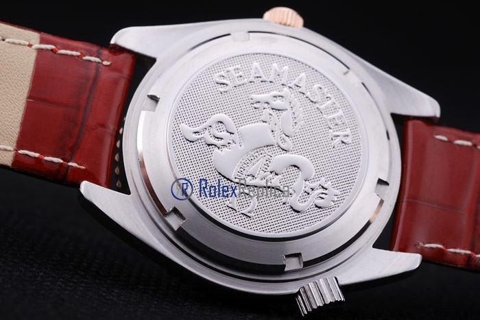 Omega replica seamaster co-axial red lady strip leather imitazione copia - immagine 7