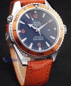 Omega replica seamaster co-axial orange bezel strip leather imitazione copia