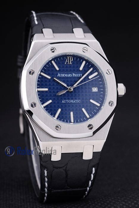 audemars piguet replica royal oak jumbo blu dial strip leather imitazione copia - immagine 4