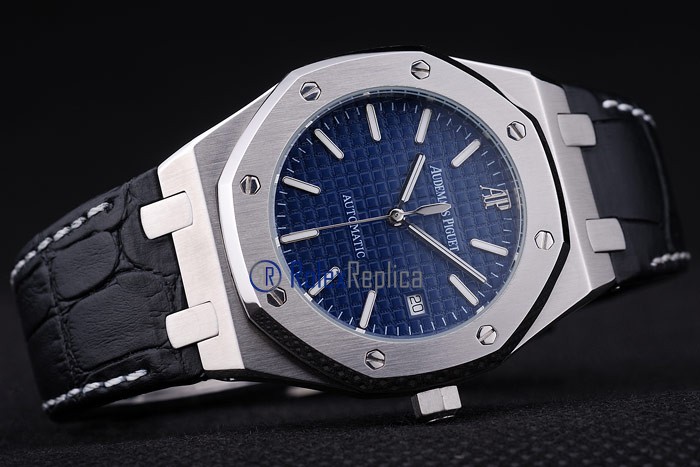 audemars piguet replica royal oak jumbo blu dial strip leather imitazione copia - immagine 5