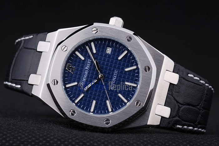 audemars piguet replica royal oak jumbo blu dial strip leather imitazione copia - immagine 6