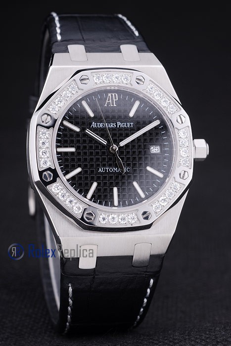 audemars piguet replica royal oak jumb black dial strip leather imitazione copia - immagine 2
