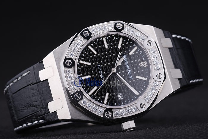 audemars piguet replica royal oak jumb black dial strip leather imitazione copia - immagine 4