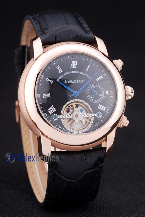 audemars piguet replica chrono tourbillon rose gold strip leather imitazione copia - immagine 3