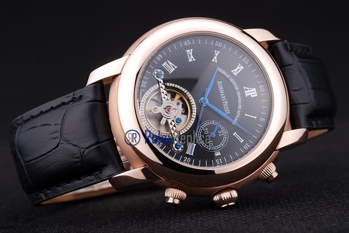 audemars piguet replica chrono tourbillon rose gold strip leather imitazione copia - immagine 5