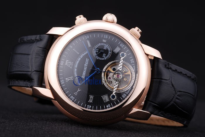 audemars piguet replica chrono tourbillon rose gold strip leather imitazione copia - immagine 6