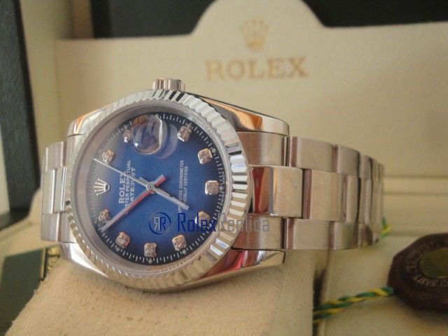 rolex replica datejust nero blu brillantini oyster orologio imitazione - immagine 9