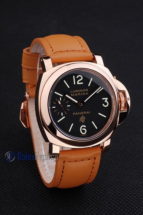 Panerai replica luminor marina rose gold cuoio black dial imitazione copia - immagine 4
