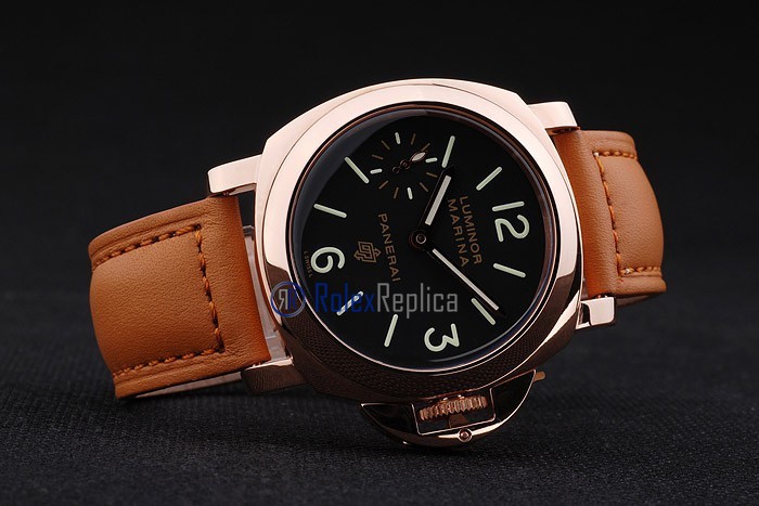 Panerai replica luminor marina rose gold cuoio black dial imitazione copia - immagine 5