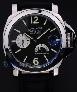 Panerai replica luminor marina power reserve strip leather acciaio black dial imitazione copia