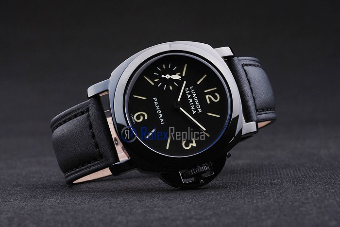 Panerai replica luminor marina pro-hunter pvd strip leather imitazione copia - immagine 5