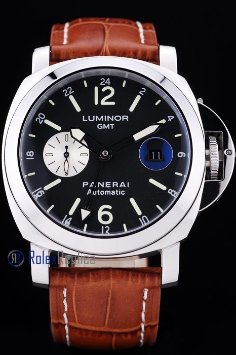 Panerai replica luminor GMT acciaio strip leather imitazione copia - immagine 2