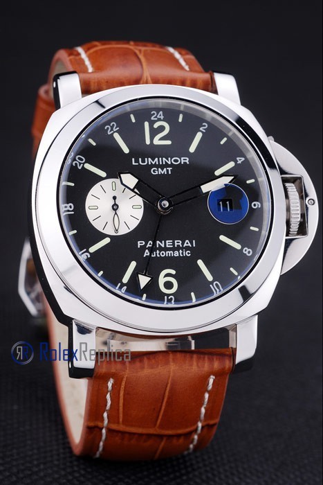 Panerai replica luminor GMT acciaio strip leather imitazione copia - immagine 4
