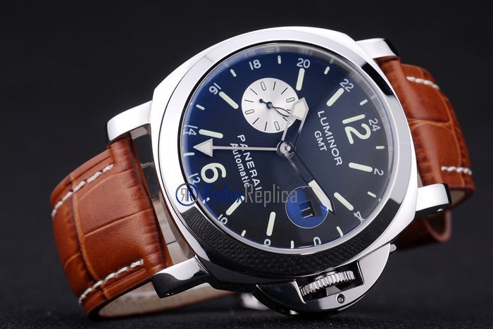 Panerai replica luminor GMT acciaio strip leather imitazione copia - immagine 5