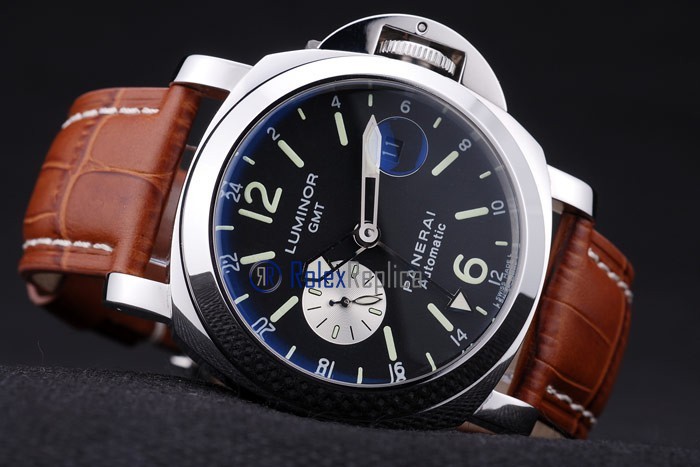 Panerai replica luminor GMT acciaio strip leather imitazione copia - immagine 6