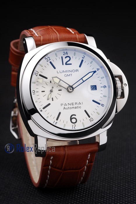 Panerai replica luminor GMT acciaio white dial strip leather imitazione copia - immagine 2