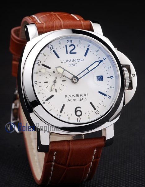 Panerai replica luminor GMT acciaio white dial strip leather imitazione copia