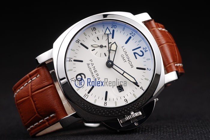 Panerai replica luminor GMT acciaio white dial strip leather imitazione copia - immagine 4
